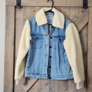 Le Lis Sherpa Trucker Denim Jacket Medium